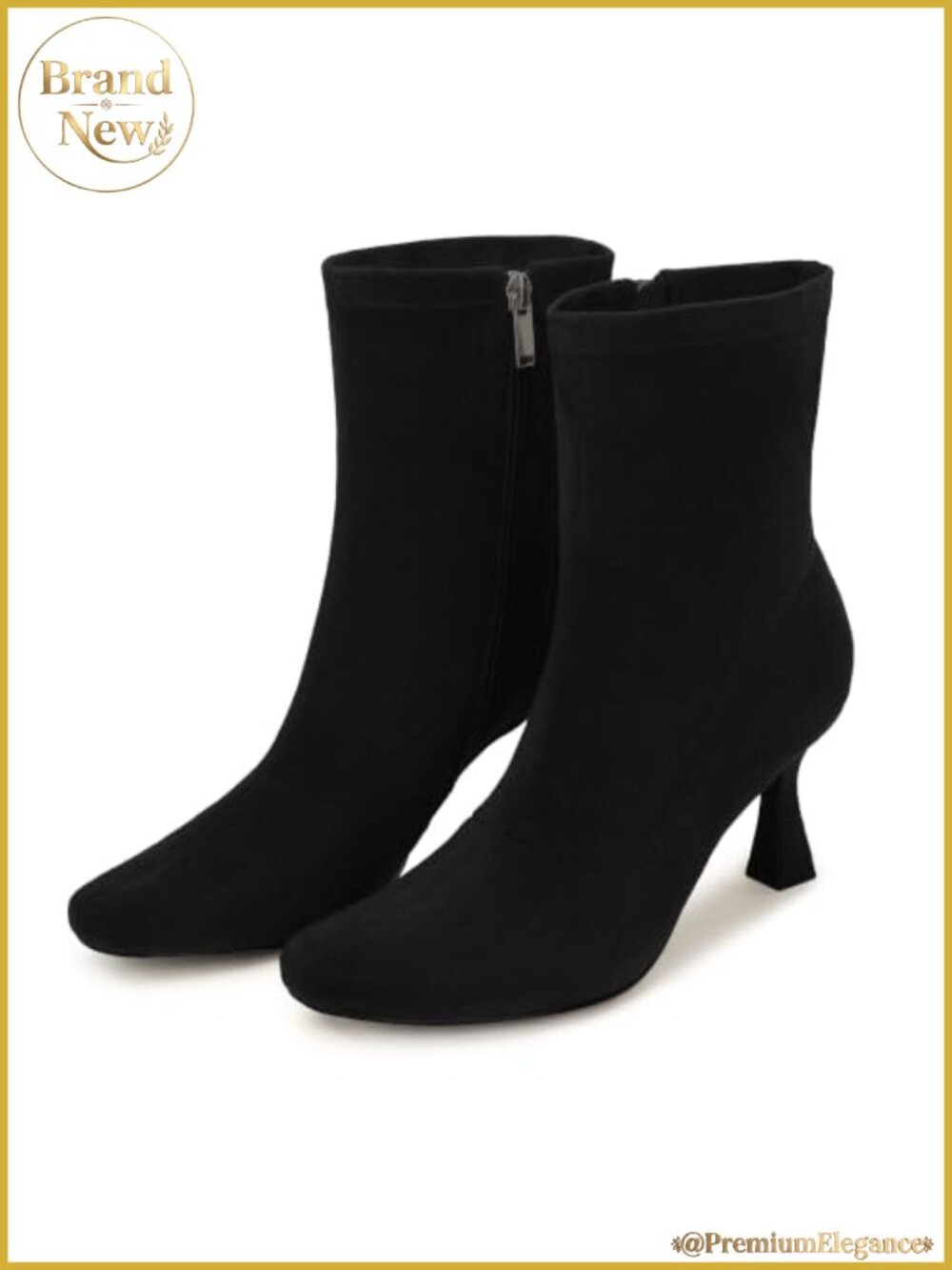 Women's Square Toe Ankle Boots Kitten Low Heel Faux Suede Side Zip Booties